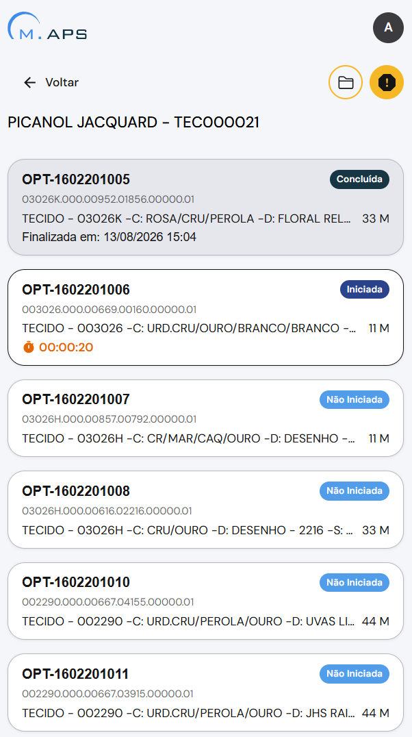 Aplicativo móvel de apontamentos do chão de fábrica